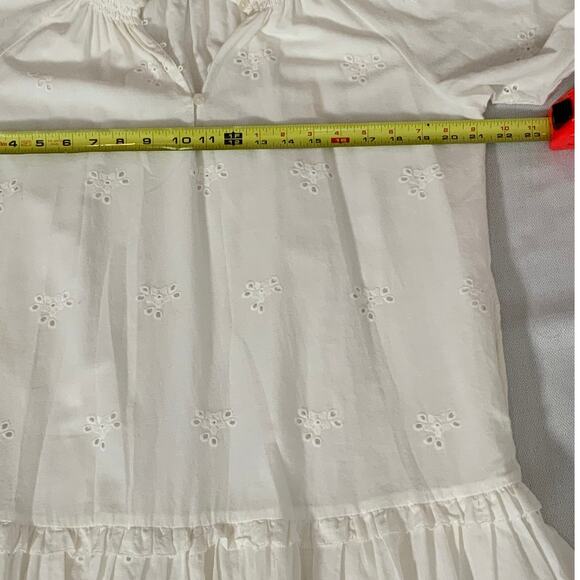 Tart Mia White Eyelet Shift Dress Women Ruffle Hem Peasant Cotton Mini - Picture 6 of 7